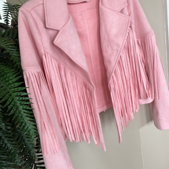 NWOT Pink Fringe Jacket Faux Suede Cropped Western Moto Tassel Cowgirl Pastel - Picture 3 of 14